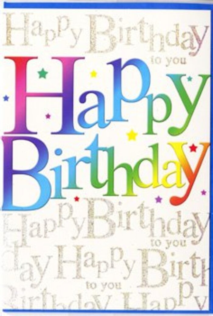 The birthday card shown in the photograph captures that special mix of fun and refinement you often feel wandering by the riverside in Richmond at dusk. At its heart, the design features the words Happy Birthday in generous, eye-catching letters, each one filled with rich colour that shifts gently from one shade to the next. Starting at one end, you see deep cherry and crimson tones that soften into rosy pinks and coral, then slide into juicy orange and glowing amber, before calming into mellow yellow, spring greens, teal, and finally, deeper blues touched with hints of violet. This smooth rainbow effect gives the lettering a soft, almost painterly appearance, like brushstrokes laid carefully onto a canvas. The letters themselves appear slightly raised and well-defined, as if printed with a rich ink that sits proudly on the card. Behind this vibrant greeting, a delicate web of metallic gold handwriting fills the background. The phrase Happy Birthday to you is written over and over in fine, looping cursive, each word flowing gracefully into the next, like the steady movement of the Thames just beyond Richmond Bridge. There is a subtle shimmer to the gold, as though a fine dusting of light has settled on the card, adding depth and a mild sparkle that catches the eye when the card is tilted. The overall background tone remains soft and neutral, letting both the colours and metallic script shine. The card itself appears to be crafted from smooth, premium cardstock, giving an impression of quality and care. This is exactly the kind of birthday card you might see propped beside a vase of mixed seasonal flowers in a local Richmond florist's window, ready to accompany a joyful delivery to Ham, North Sheen, or St Margarets.