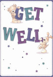 In this heartening get well card, artistic charm and warmth shine through two captivating characters: a fluffy teddy bear perched confidently atop 'GET,' and a lively puppy curling beneath 'WELL.' Their bodies, softly textured with touchable brushwork, radiate the comfort found in close companionship, recalling the nurturing care given by Richmond Florist's seasoned team. Ample bold letters, rendered in deep shades of purple and teal, anchor the message amid a tranquil sea of creamy white, while a constellation of delicate stars, painted in shifting blues and rich violets, add a whimsical, magical air-like a trail of well-wishes meandering past Kew Gardens. Every detail, from expressive eyes to downy fur, seems crafted not just for the eye but for the heart, lending solace and delight to anyone on the mend. This card, much like a thoughtfully arranged get well bouquet delivered to homes or hospitals across Richmond, offers a blend of sensitive optimism and sincere care, born of both art and community tradition.